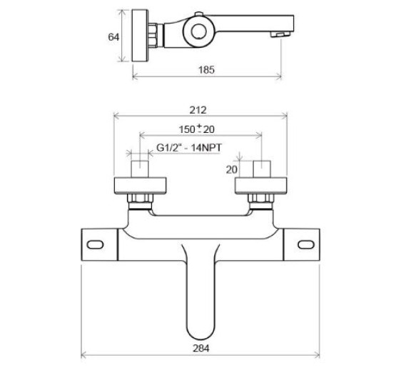 Термостатический смеситель для ванны настенный Ravak Termo 300 без комплекта TE 023.00/150 (X070097)