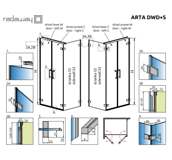 Душова кабіна Radaway Arta DWD+S Двері C 40 L з завісами на куті кабіни (386055-03-01L)
