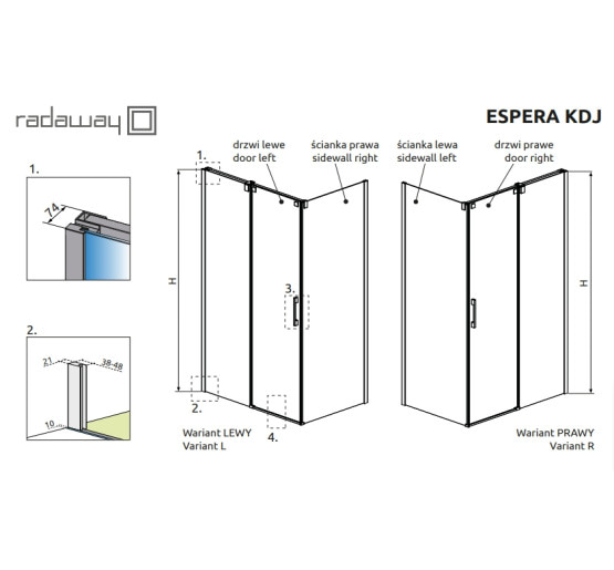 Елемент душової кабіни Radaway Espera KDJ 100 Двері 495 ліві (380495-01L)
