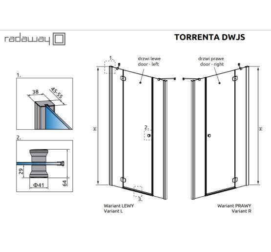 Душевая дверь Radaway Torrenta DWJS 160 R прозрачное стекло (320812-01-01R, 320343-01-01)