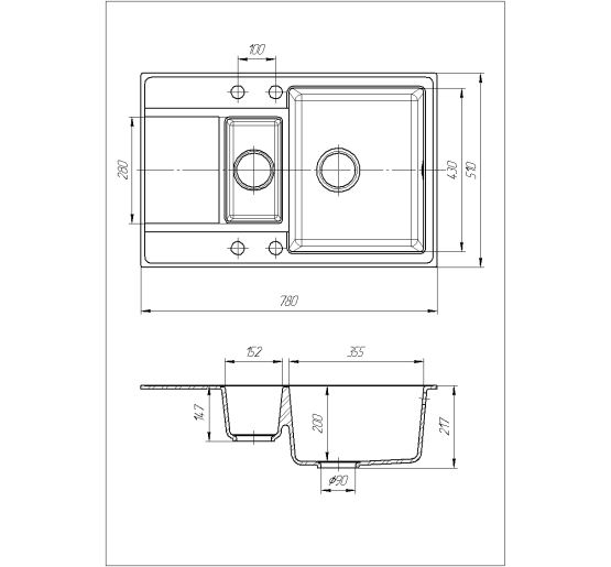 Кухонна мийка Romzha Jorum 78D Antracit (901)