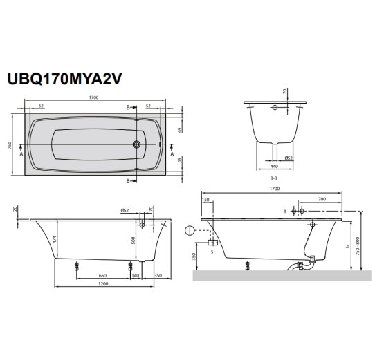 Ванная кварилова Villeroy & Boch MY ART 170X75 с ножками (UBQ170MYA2V-01)
