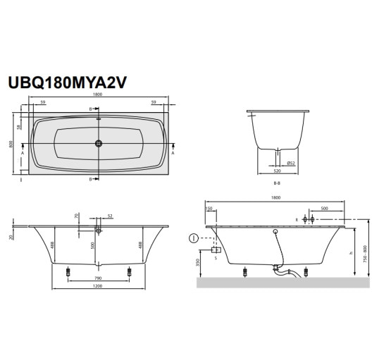 Ванная кварилова Villeroy & Boch MY ART 180X80 с ножками (UBQ180MYA2V-01)