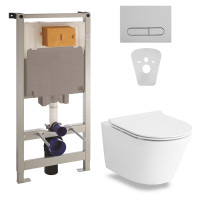 Комплект Volle NEMO Rimless унітаз підвісний з сидіння SLIM + інсталяції Volle Master 4в1(клавіша хром)(13-17-316+141515)