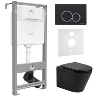 Комплект Volle NEMO BLACK Rimless унітаз підвісний матовий з сидіння Slim slow-closing+ інсталяції Volle Master 4в1(чорна клавіша VISO)