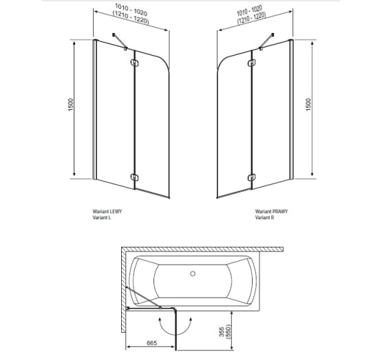 Штора для ванны Radaway Torrenta PND левая 120 прозрачное стекло (201203-101NL)