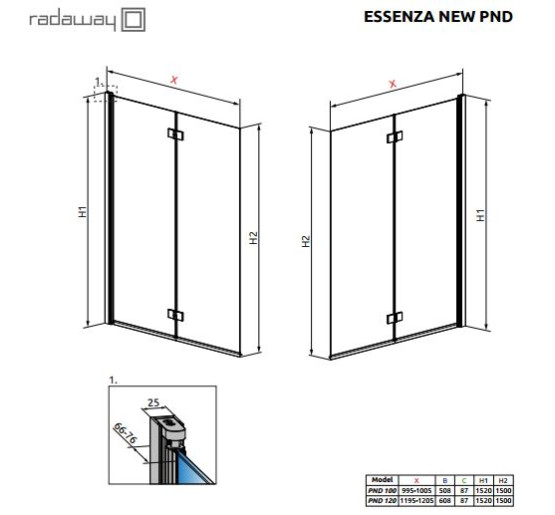 Штора для ванни Radaway Essenza New PND 100 L прозоре (207210-01L)