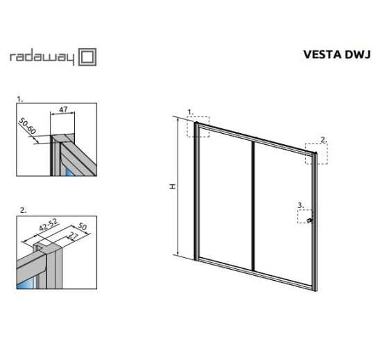 Штора для ванни Radaway Vesta DWJ 160 прозоре (209116-01-01)