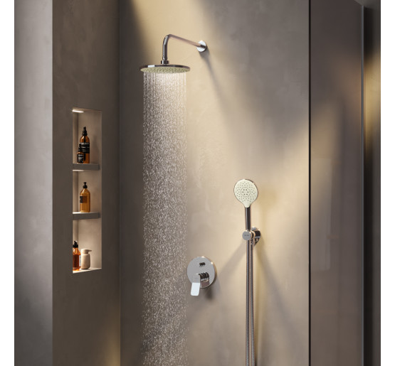 Набор: смеситель для ванны и душа, верхний душ с держателем, душевой набор и шланговое присоединение AM.PM FB85A1RH20 X-Joy