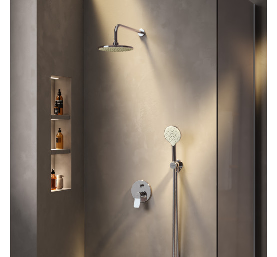 Набір: змішувач для ванни і душа, верхній душ з тримачем, душовий набір і шлангове приєднання AM.PM FB85A1RH20 X-Joy