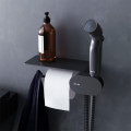 Змішувач, який монтується у стіну з гігієнічним душем та поличкою, чорний AM.PM F0202622 Like