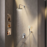 Набор: смеситель для ванны и душа, верхний душ с держателем, душевой набор и излив на ванну AM.PM FB85A10020 X-Joy