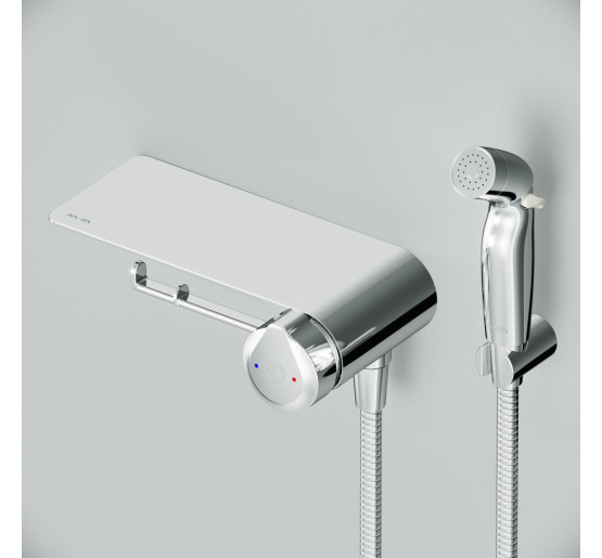 Смеситель TouchReel, монтируемый в стену с гигиеническим душем и полкой AM.PM F0H85A800 X-Joy