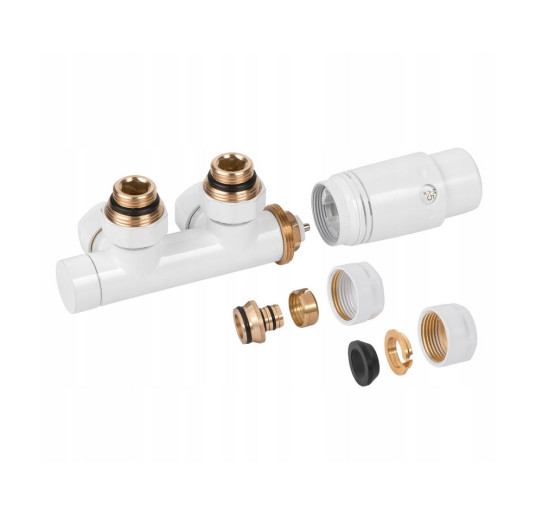 Дизайн крани радіаторні Invena, кутовий термостатичний комплект, білий