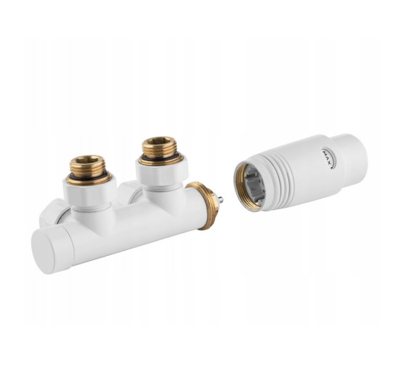 Дизайн крани радіаторні Invena, кутовий термостатичний комплект, білий