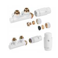 Дизайн крани радіаторні Invena, кутовий термостатичний комплект, білий