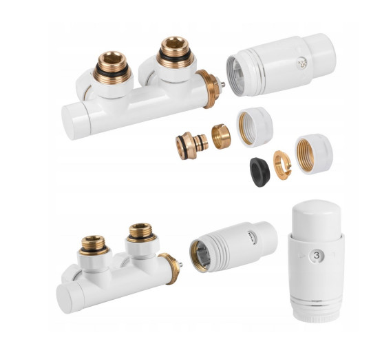 Дизайн крани радіаторні Invena, кутовий термостатичний комплект, білий