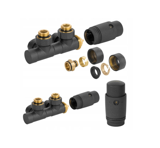 Дизайн крани радіаторні Invena, кутовий термостатичний комплект, сірий