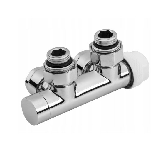 Дизайн крани радіаторні Invena, кутовий термостатичний комплект, срібний