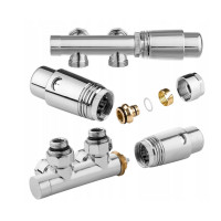 Дизайн крани радіаторні Invena, кутовий термостатичний комплект, срібний