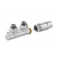 Дизайн крани радіаторні Invena, кутовий термостатичний комплект, срібний