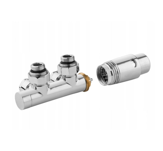 Дизайн крани радіаторні Invena, кутовий термостатичний комплект, срібний