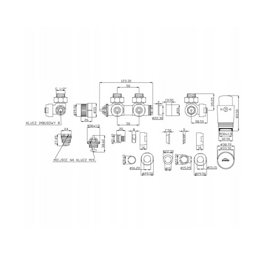 Дизайн крани радіаторні Invena, кутовий термостатичний комплект, срібний