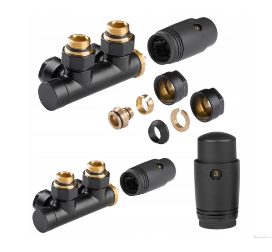 Дизайн крани радіаторні Invena, термостатичний комплект, чорний