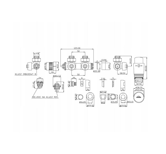 Дизайн крани радіаторні Invena, термостатичний комплект, чорний