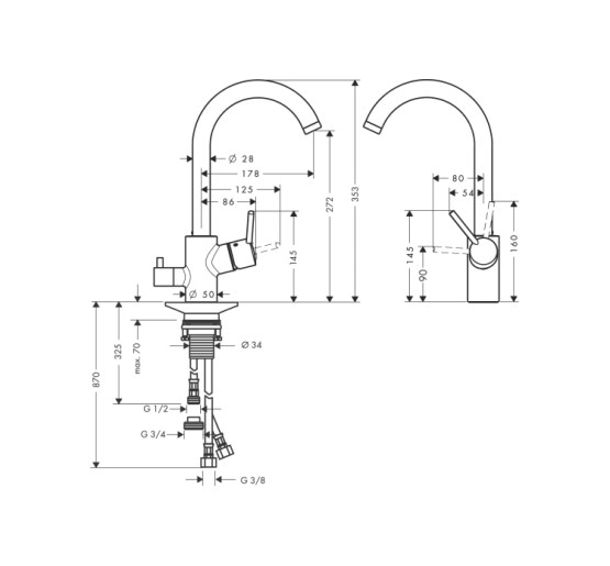 Смеситель Hansgrohe Talis M52 270 для кухни с запорным клапаном (14875000)