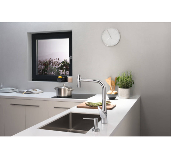 Змішувач Hansgrohe Talis Select 300 2jet кухонний з витяжним виливом Sbox (73867000)