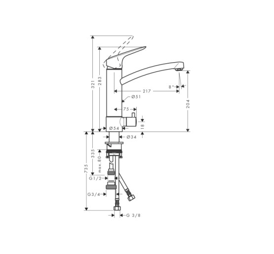 Змішувач Hansgrohe Logis M31 220 для кухні з запірним клапаном (71834000)