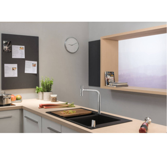 Смеситель Hansgrohe Metris Select 200 кухонный с вытяжным изливом 2Jet на 2 отверстия Sbox Steel Finis (73818800)