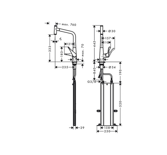 Смеситель Hansgrohe Metris M 71 Select 320 1jet кухонный с вытяжным изливом Sbox (73803000)