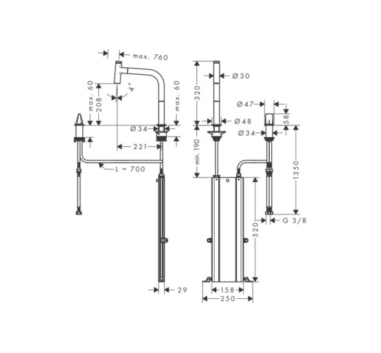 Смеситель Hansgrohe Metris Select 200 кухонный с вытяжным изливом на 2 отверстия Sbox (73804800) Stainless