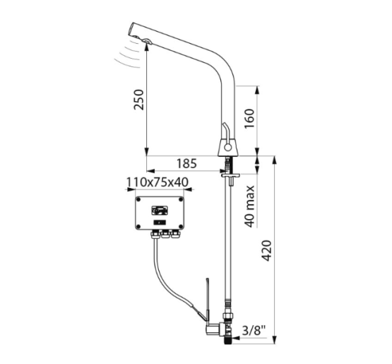 Сенсорный смеситель для раковины Delabie BINOPTIC MIX 230/12 В