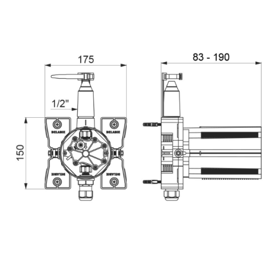 Водонепроникна коробка для прихованого монтажу для пісуарного клапана Delabie TEMPOMATIC 4 для літієвих батарей CR123 6 В 