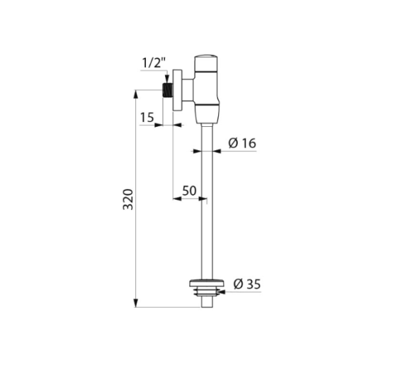 Часовой писсуарный клапан Delabie TEMPOFLUX 7s для стандартного писсуара Ø35 прямая труба