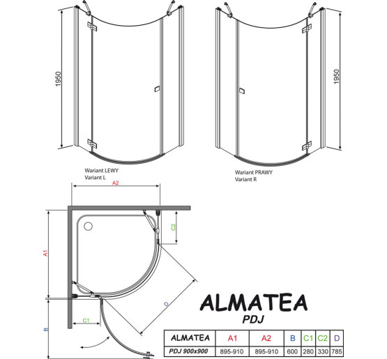 душова кабіна Radaway Almatea PDJ 90*90 ліва графітове скло 30602-01-05N