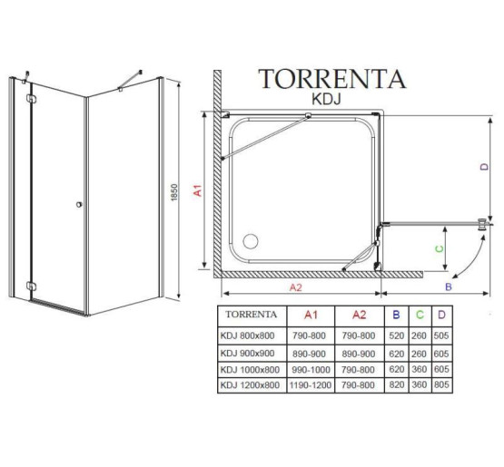 душова кабіна Radaway Torrenta KDJ 100x80 ліва прозоре скло 32242-01-01NL