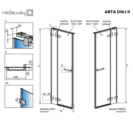 Душевые двери Radaway Arta II DWJ 120 L прозрачное стекло (386444-03-01L/386012-03-01L)
