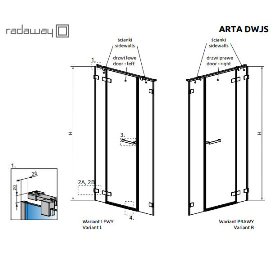 Душевые двери Radaway Arta DWJS 140 L прозрачное стекло (386456-03-01L/386122-03-01L)