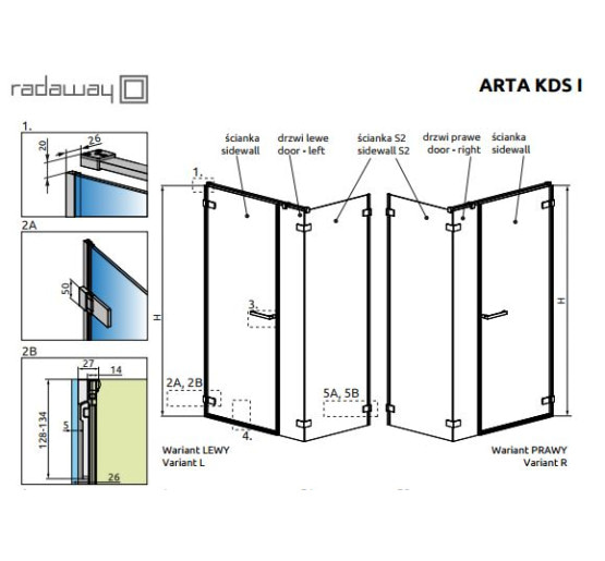 Душові двері Radaway Arta KDS I 120 R прозоре скло (386820-03-01R/386100-03-01R)