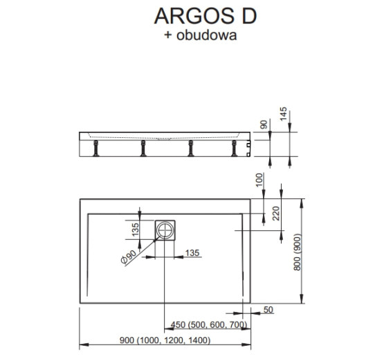 душовий піддон Radaway Argos D з панеллю 90x80 (4ADN89-02)