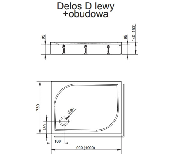 душовий піддон Radaway Delos D зі з`ємною панеллю 100x75 (4D17515-03L)