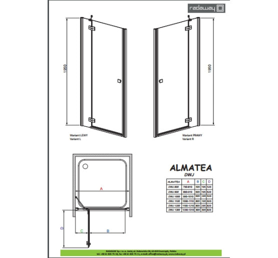 Душові двері Radaway Almatea DWJ 90R графітове скло (31102-01-05N)