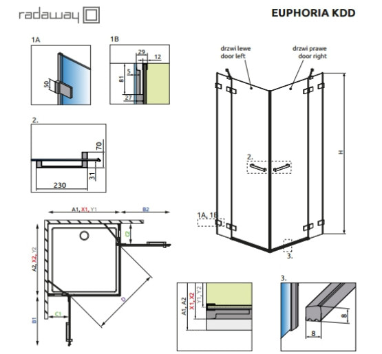  Душевая кабина Radaway Euphoria KDD 80 прозрачное стекло (383061-01L/383061-01R)