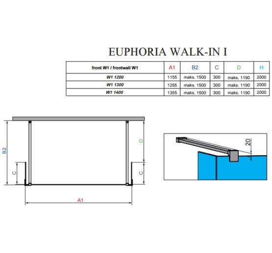 Бокова стінка Radaway Euphoria Walk-in I SW 30 прозоре скло (383160-01-01)