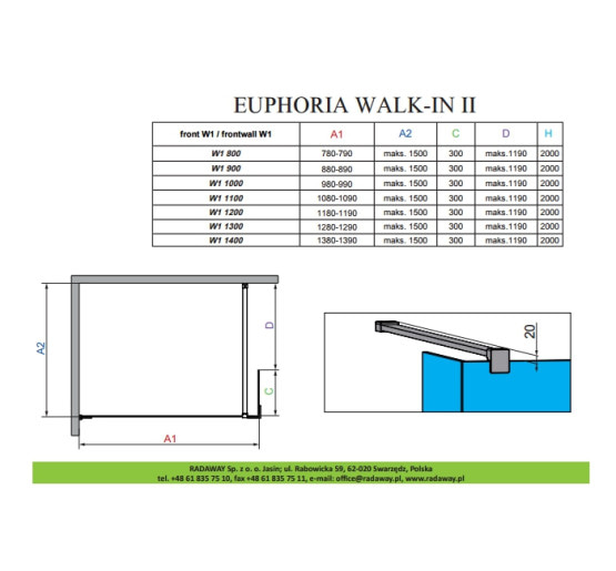 Душевая кабина Radaway Euphoria Walk-in II W3 130 прозрачное стекло (383135-01-01)