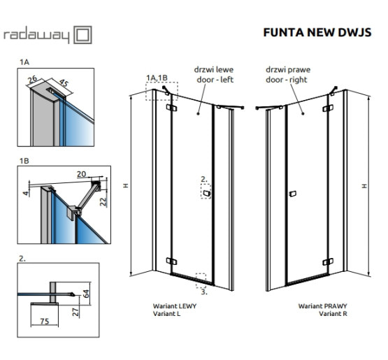 Душевые двери Radaway Fuenta New DWJS 120 L прозрачное стекло (384031-01-01L)